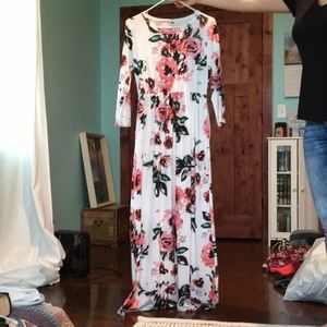 White and pink floral maxi
